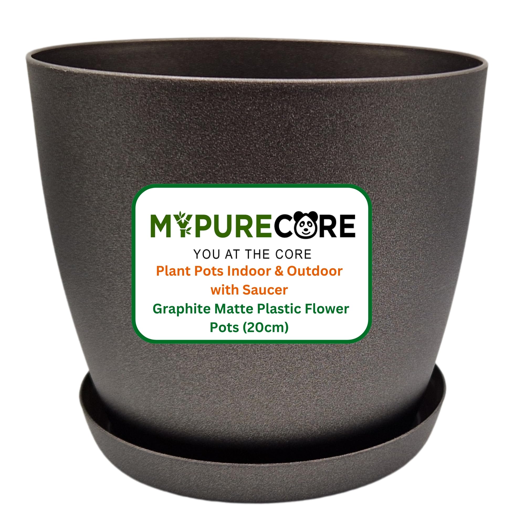 Mypurecore You At The Core Graphite Mypurecore Plant Pots Indoor With Saucer – Elegant Matte Plastic Flower Pot – Durable Indoor & Outdoor Planter For House Plants, Herbs & Succulents (, 20 Cm)