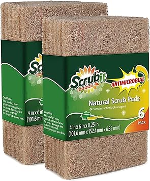 SCRUBIT Natural Scouring Pads 12 Pack - Eco Friendly Scrubbing Pads for Kitchen Cleaning, Dishes, and Pots - Non-Scratch Kitchen Scrubbers - 100% Natural Sisal Fibers 12 Pack