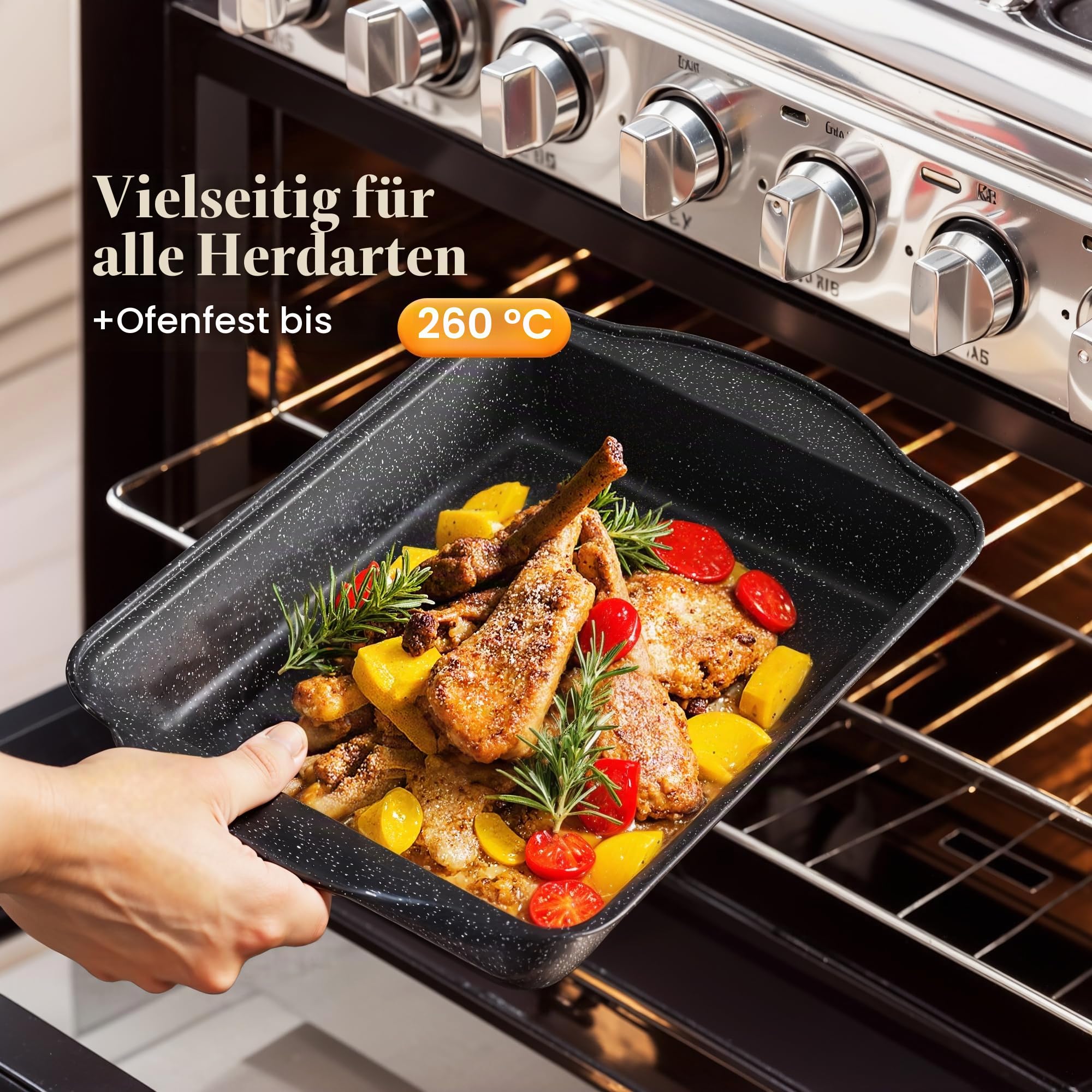 Kitchen Academy 17-teiliges Topfset Induktion, Granit Topf und Pfannenset | Antihaft-Kochpfannen für Induktions-, Gas-, Elektroherd, ungiftig, PFOA- und PFOS-frei, Schwarz