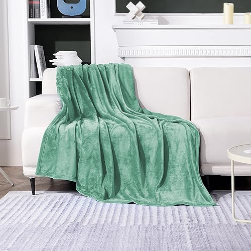 Miniatura 2 de SOCHOW Manta de franela de forro polar, para todas las estaciones, ligera, súper suave y acogedora para cama o sofá, celadón, 50 x 60 pulgadas