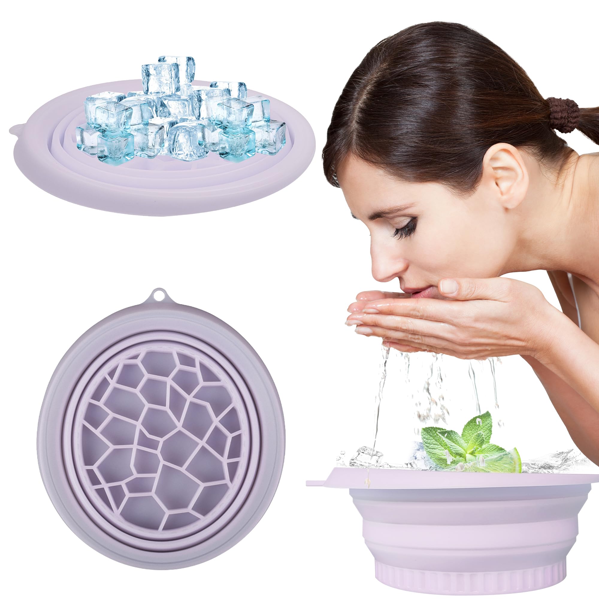 Silicone Face Bowl for Ice with Built-in Icetray,Ice Facial Folding Washbasin,Foldable and Portable Ice Bath Face Bowl for Skin Tightening, Acne Relief,Facial Plunge Bowl (Purple)-image-12