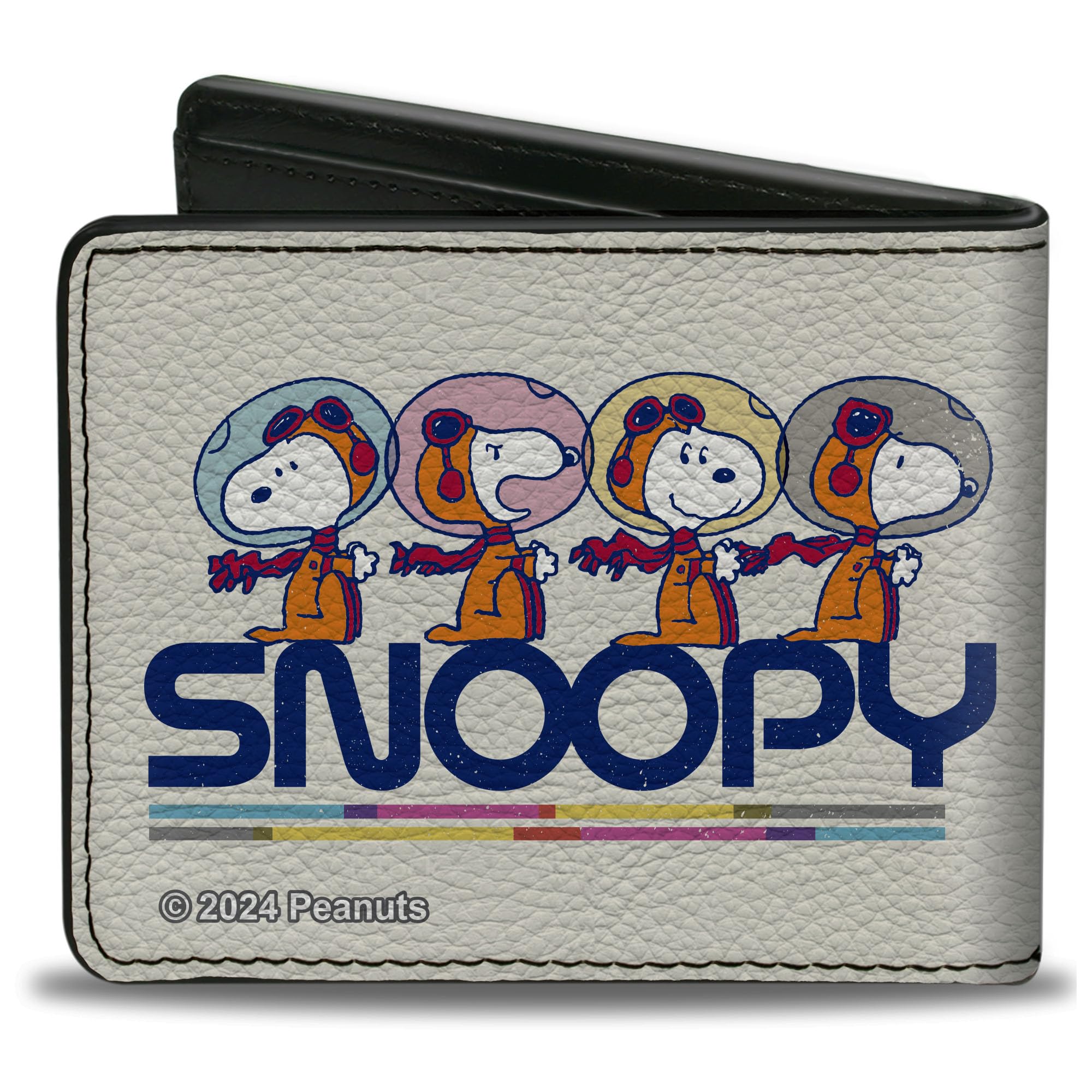 Buckle-Down Peanuts Wallet, Bifold, Peanuts Astronaut Snoopy Launch Poses White Multi Color, Vegan Leather