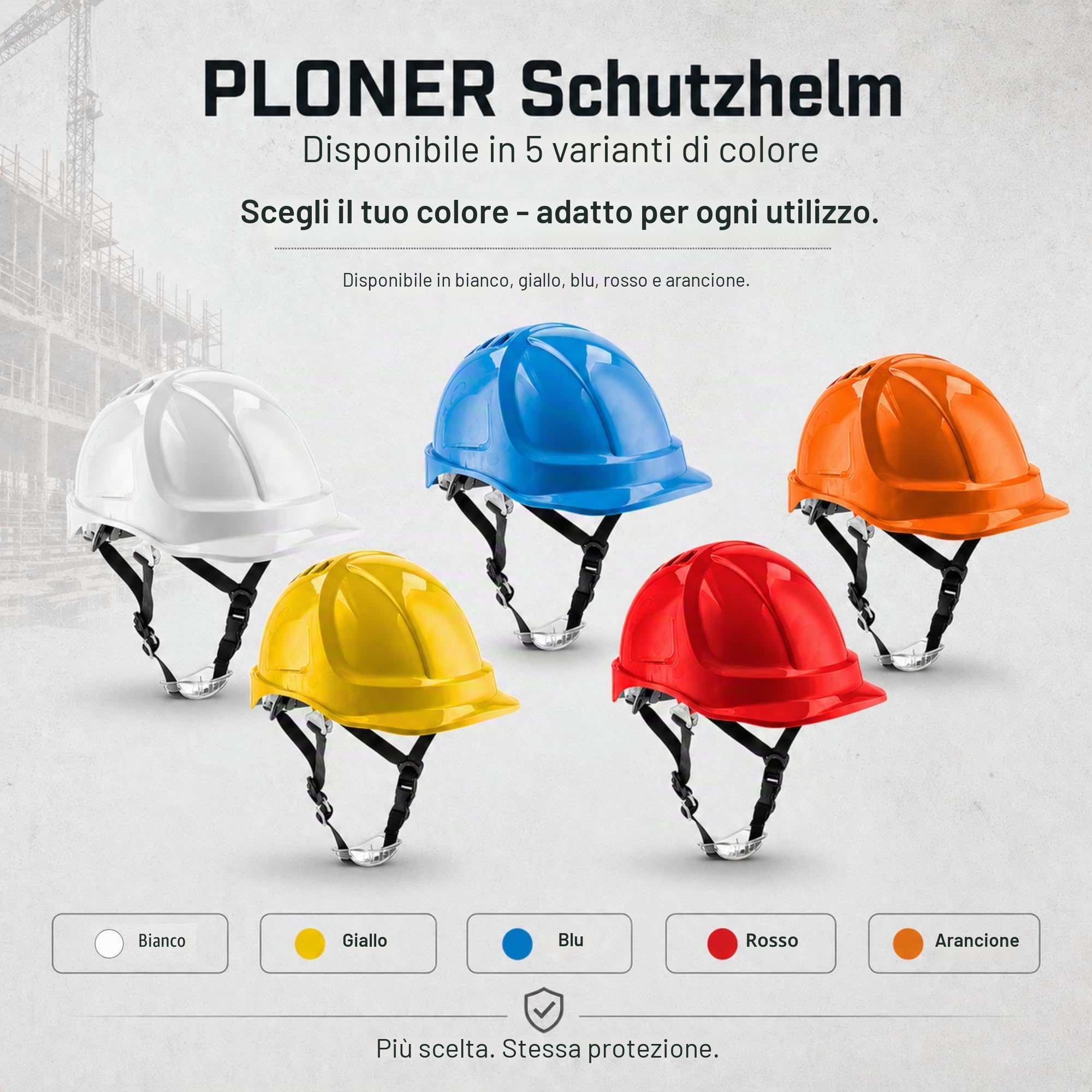 Högert Technik - Casco protettivo PLONER blu tinta unita | Casco protettivo per lavoratori edili | EN 397 | regolabile con un pulsante | fori di ventilazione | fascia di sudore | protezione dai raggi