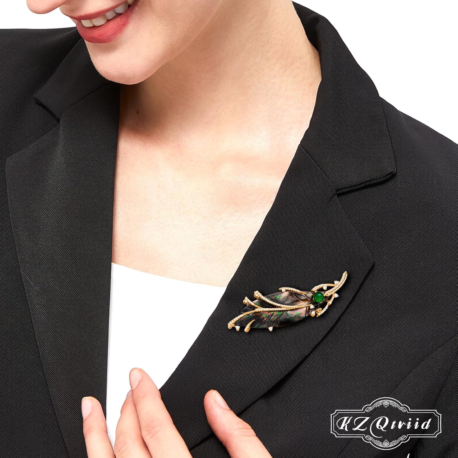 Brooches For Women,14k Gold Plated Copper,Cubic Zirconia Feather Brooch Pins For Women,Feather Broach,Cubic Zirconia Broach - Image 2