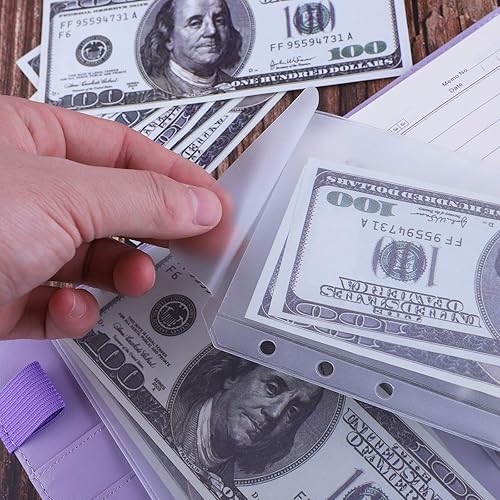 Miniatura 18 de Antner 12 mini bolsillos A7 con 6 agujeros sin cremallera, sobres de dinero para presupuesto, organizador de dinero para carpeta A7 de 6 anillas