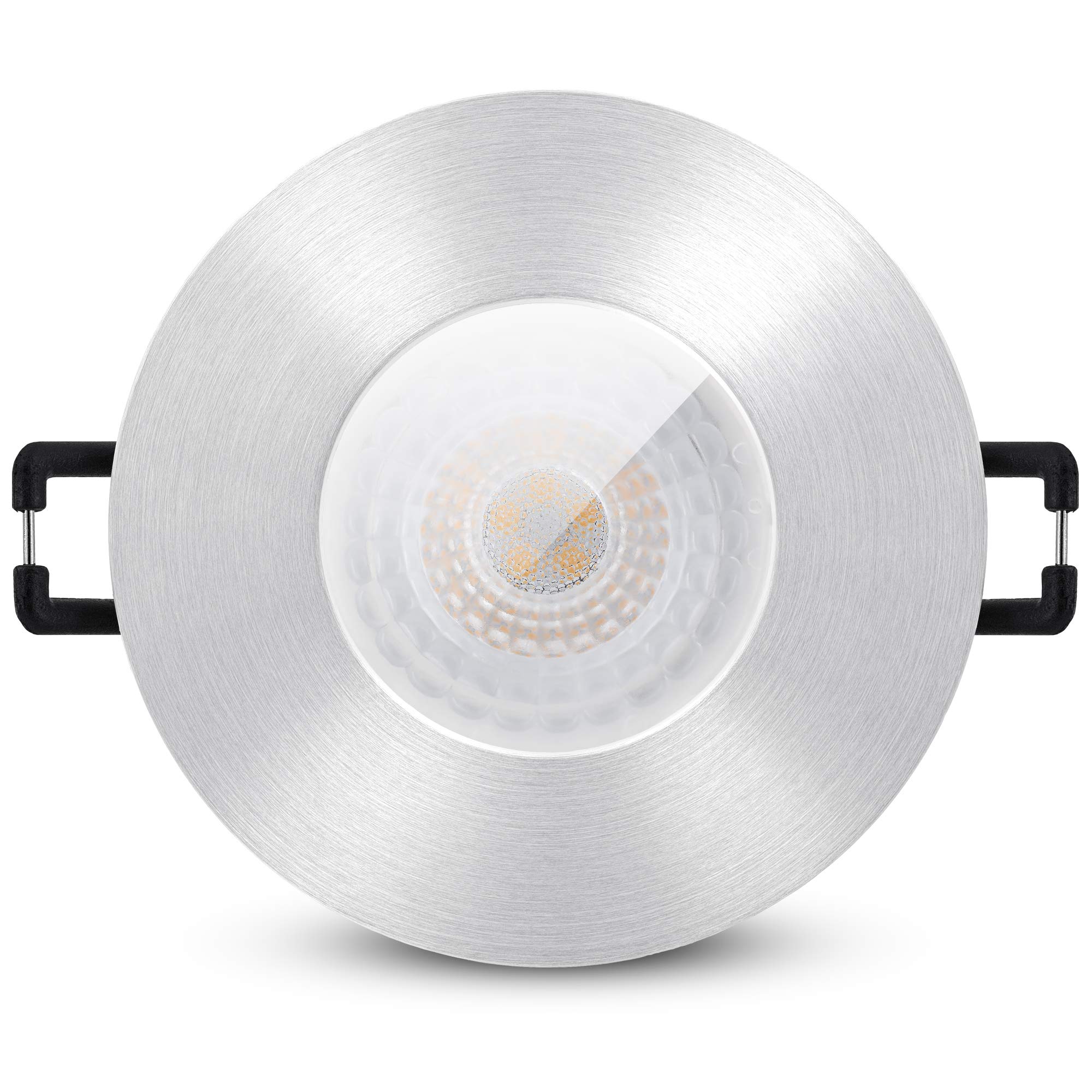 linovum ISASO Einbauspot 10er Set silber IP65 LED-Modul 4W warmweiß 30mm | Zehn flache Deckenspots IP65 Alu gebürstet - warmweiß, nur 30mm tief, für Bad & Dusche, inkl. LED-Modul