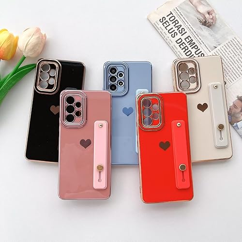 Miniatura 9 de Funda para Galaxy A13 5G, divertida pulsera de felpa con diseño de corazón de amor chapado en 6D, TPU suave, a prueba de golpes, bonita correa de