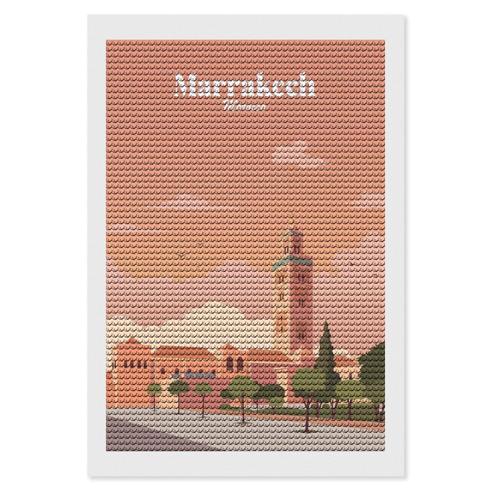 Junmoney Marrakech Morocco Diamond Art Kit 8"x12", Relaxing DIY Hobby, Satisfying Creative Project, Living Room Decor, for Women