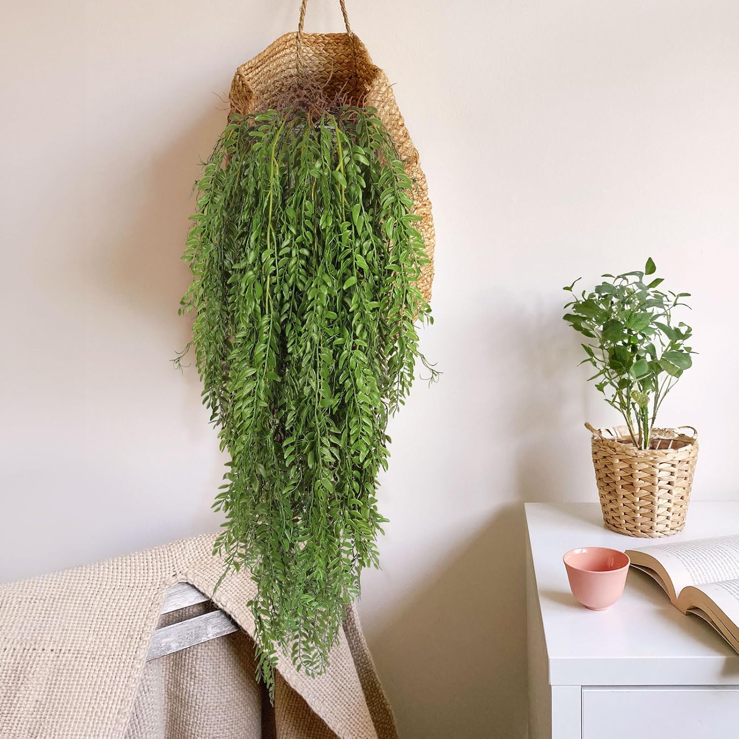 RECUTMS 2 Pcs Hanging Fake Plants Faux Ferns Ivy Willow Vine Leaves Wall Greenery Artificial Vine Plastic for Spring Home Garden Wedding Party Indoor Outdoor Valentine's Day Decorations(Green) - Image 5