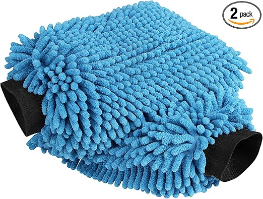 AIDEA Car Wash Mitt Microfiber-2PK, Scratch-Free& Lint-Free, Premium Chenille Microfiber Wash Mitt-Blue Regular Size (7.12''X10.14'')