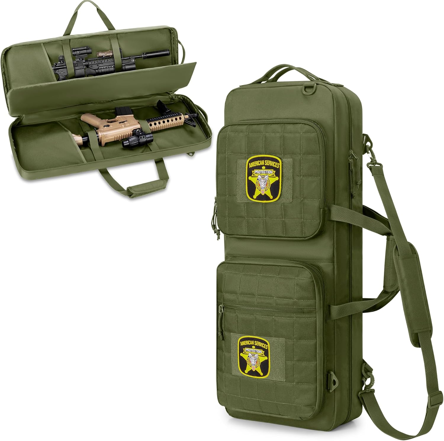 GOBUROS Tactical 28”Double Rifle Bag Backpack with 3 Magazine Holders, Soft Short Barrel Rifle Case with Quilted Padded Shoulder Straps, Long Gun Carrying Case for Hunting Shooting