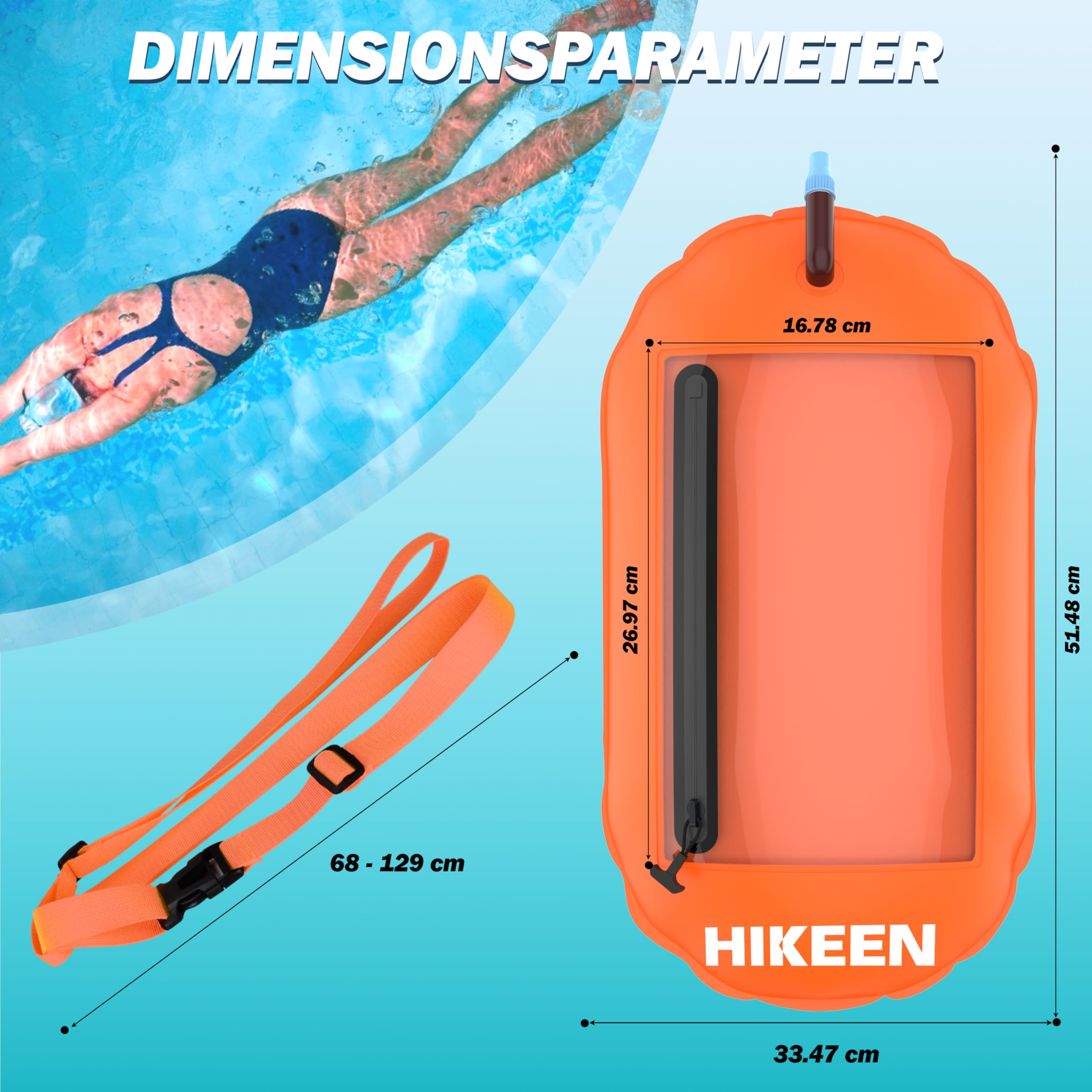 BOOSTEADY Schwimmboje Trockensack IPX7 Wasserdicht mit Touchscreen-Handyfach – Aufblasbare Swimming Buoy für Triathlon, Schnorcheln & Freiwasserschwimmen