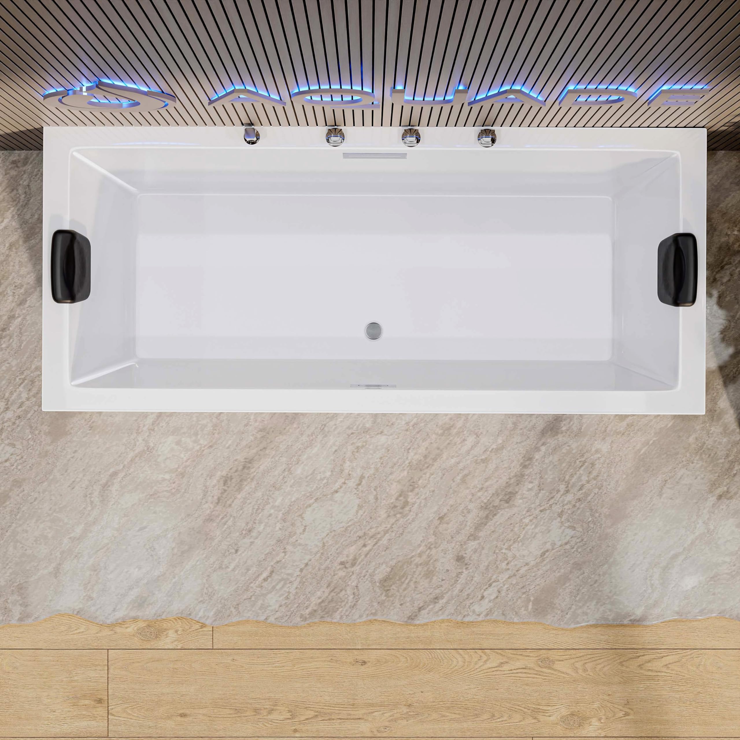 AQUADE Acryl Badewanne 170x75 Modell: Neu Ulm - Weiß Badewanne Komplettset 170x75 - Badewannen mit Wannenfüßen + Schürze + Wannenrandarmatur + Nackenkissen