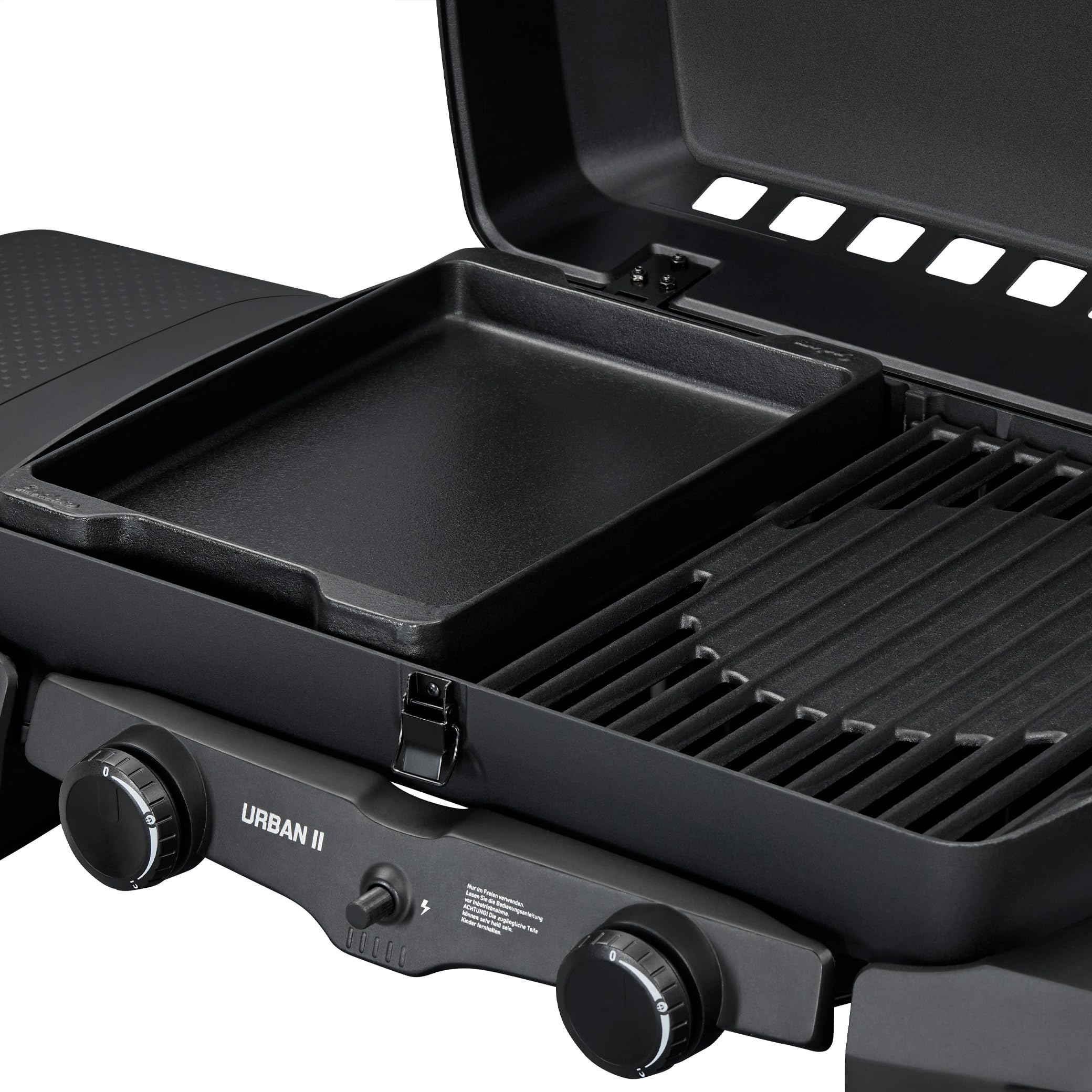 Enders® Gasgrill Urban II inkl. Thermometer, Tischgrill, Grillen-, Kochen- und Backen Funktion, 2 Brenner Edelstahl, Balkon-, Camping-Grill, Aluguss-Gehäuse, Gusseisen-Rost