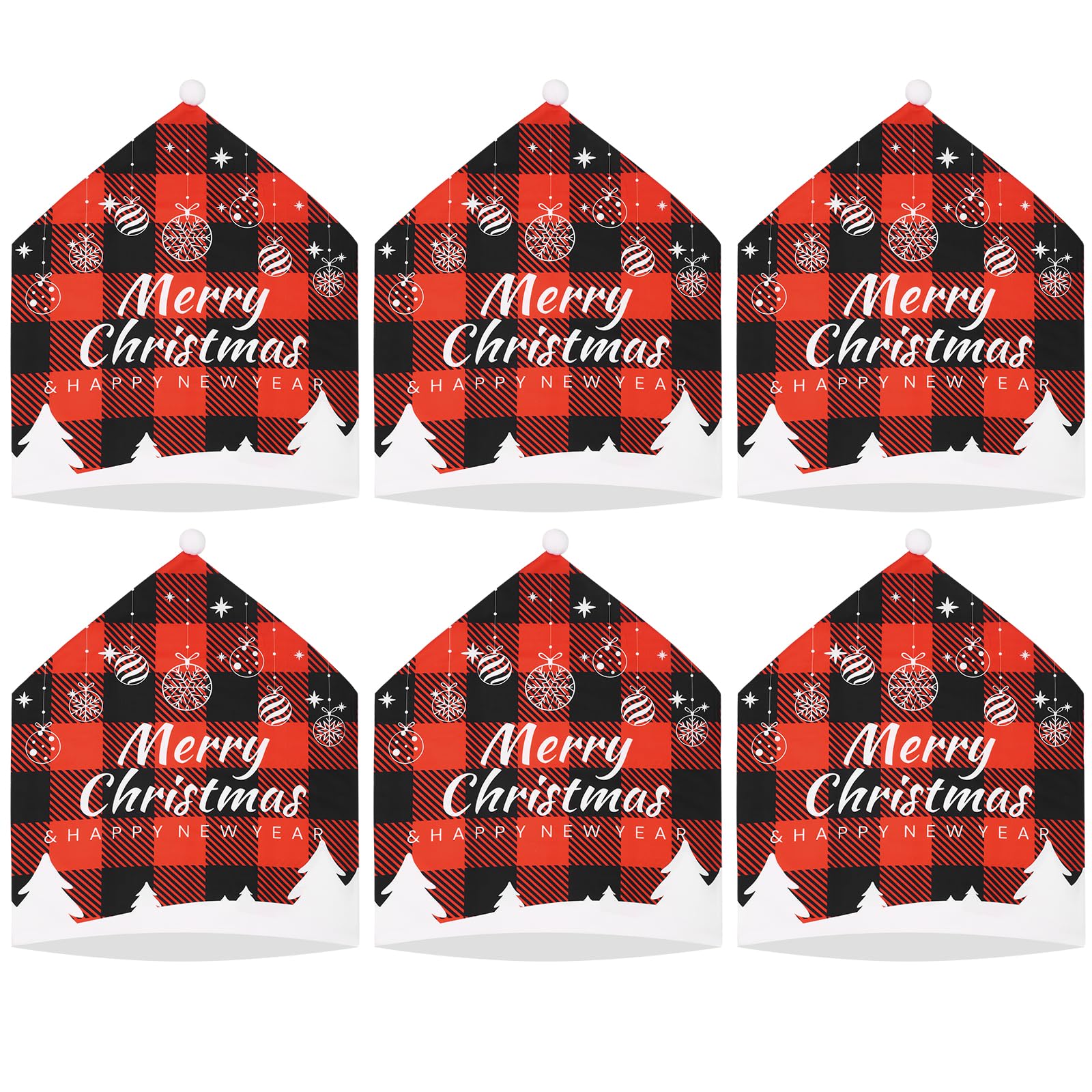 Funda Silla Navidad Cubierta de la Silla de Navidad Fiesta de Navidad Decoración del Hogar, Cocina, Fundas para Sillas Comedor de Decoración de Navidad 6 Piezas (Cuadros Rojos)