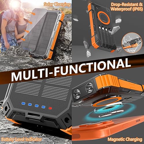 Miniatura 8 de Cargador solar, cargador inalámbrico de 20000 mAh, 15 W, con puerto de carga rápida de 5 V3 A PD22.5W, cargador de panel solar portátil, cargador de