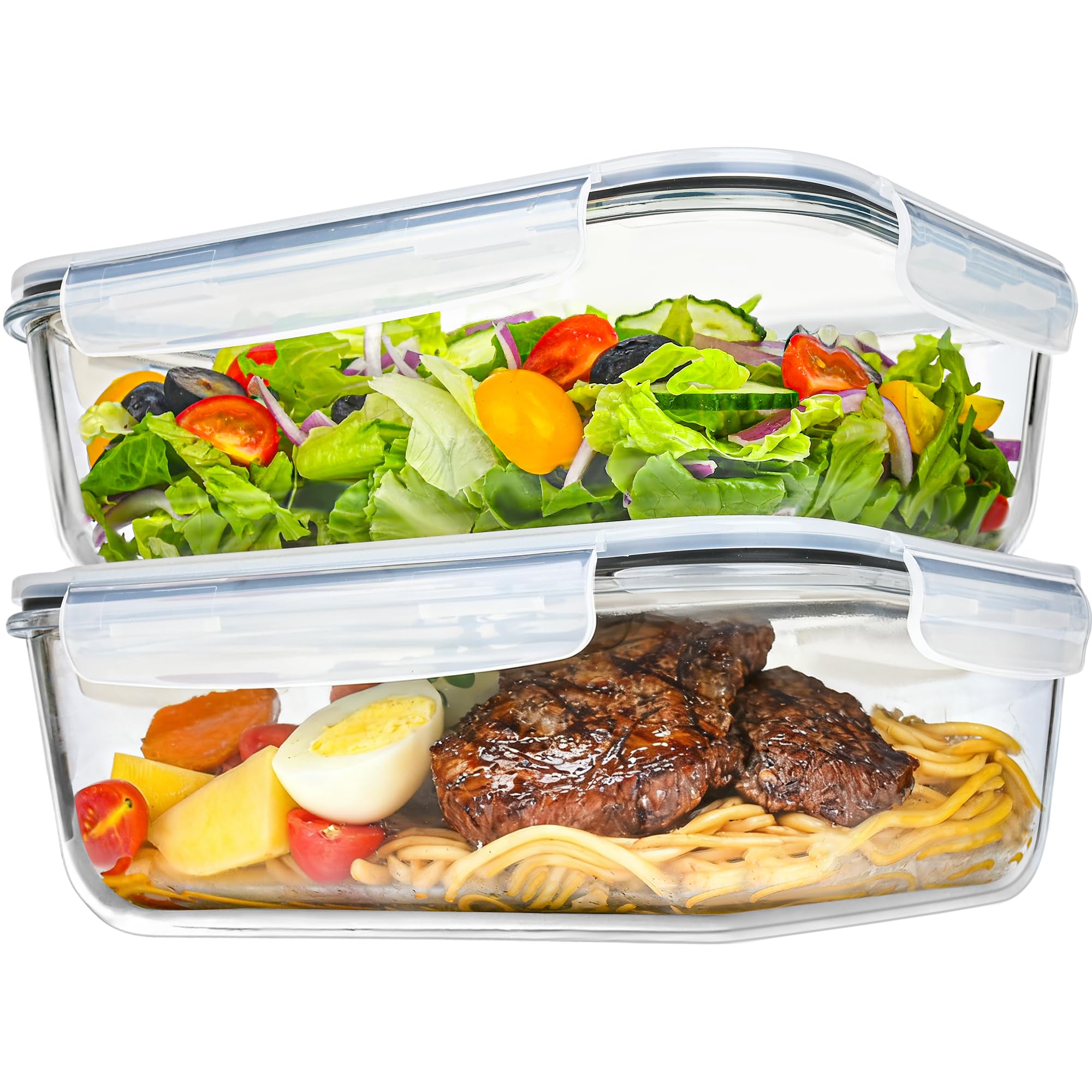 LOVYANXUE 2Pack 9.8 Cups/ 78 Oz Large Glass Food Storage Containers with Lids, Glass Meal Prep Containers with Airtight Lids - BPA Free, Leakproof, Ideal for Food Storing/Serving, Microwave/Oven Safe