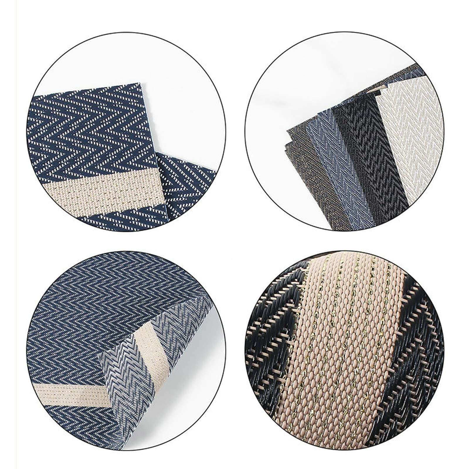 Juego de 10 manteles individuales de PVC de imitación de lino trenzado, rectangulares, color azul marino y dorado, 30 x 45 cm, fáciles de limpiar, juego de 10 manteles modernos para mesa, bar
