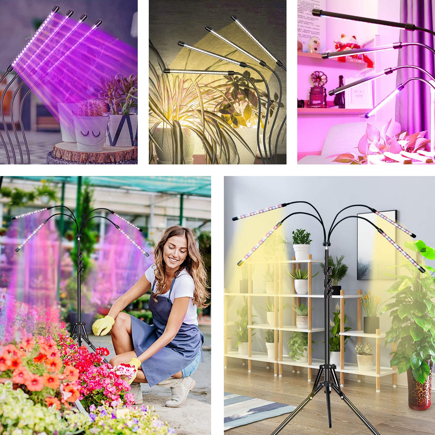 Lampe de Plante, Plant Lampe Horticole Croissance Floraison Full Spectrum Led Grow Light, Lampes de croissance avec trépied, 40W 120 Leds 4 Heads 3 Mode Lumière pour plantes d'intérieur