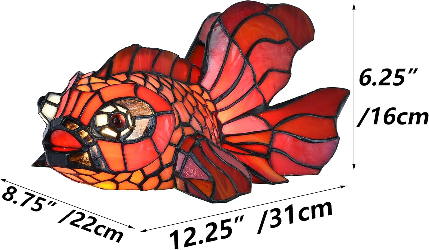 Bieye L10827 Red Telescope Fantail Goldfish Tiffany Style Stained Glass Table Lamp for Home Décor