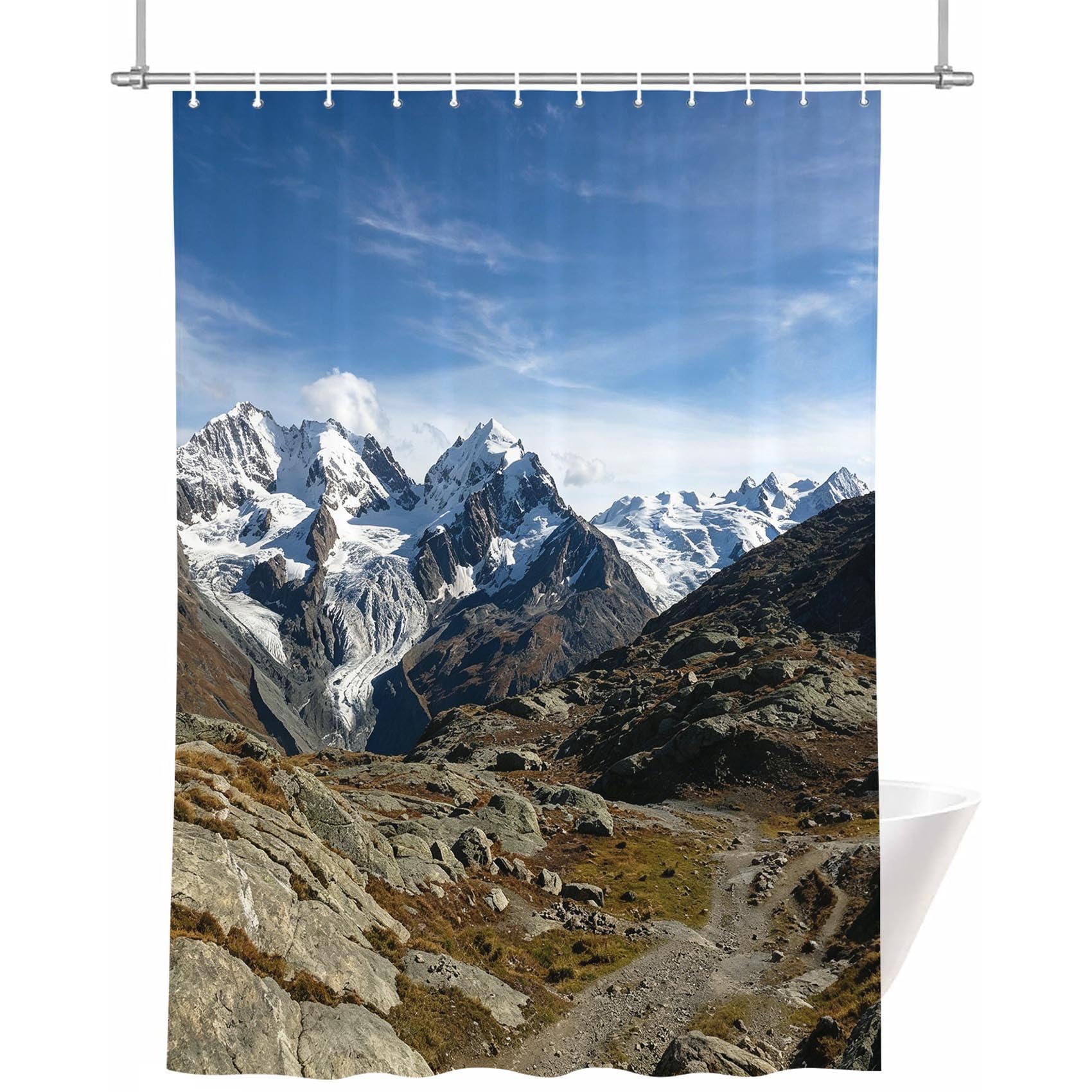 Rideau douche montagne 150x200 en polyester de qualité supérieure avec œillets