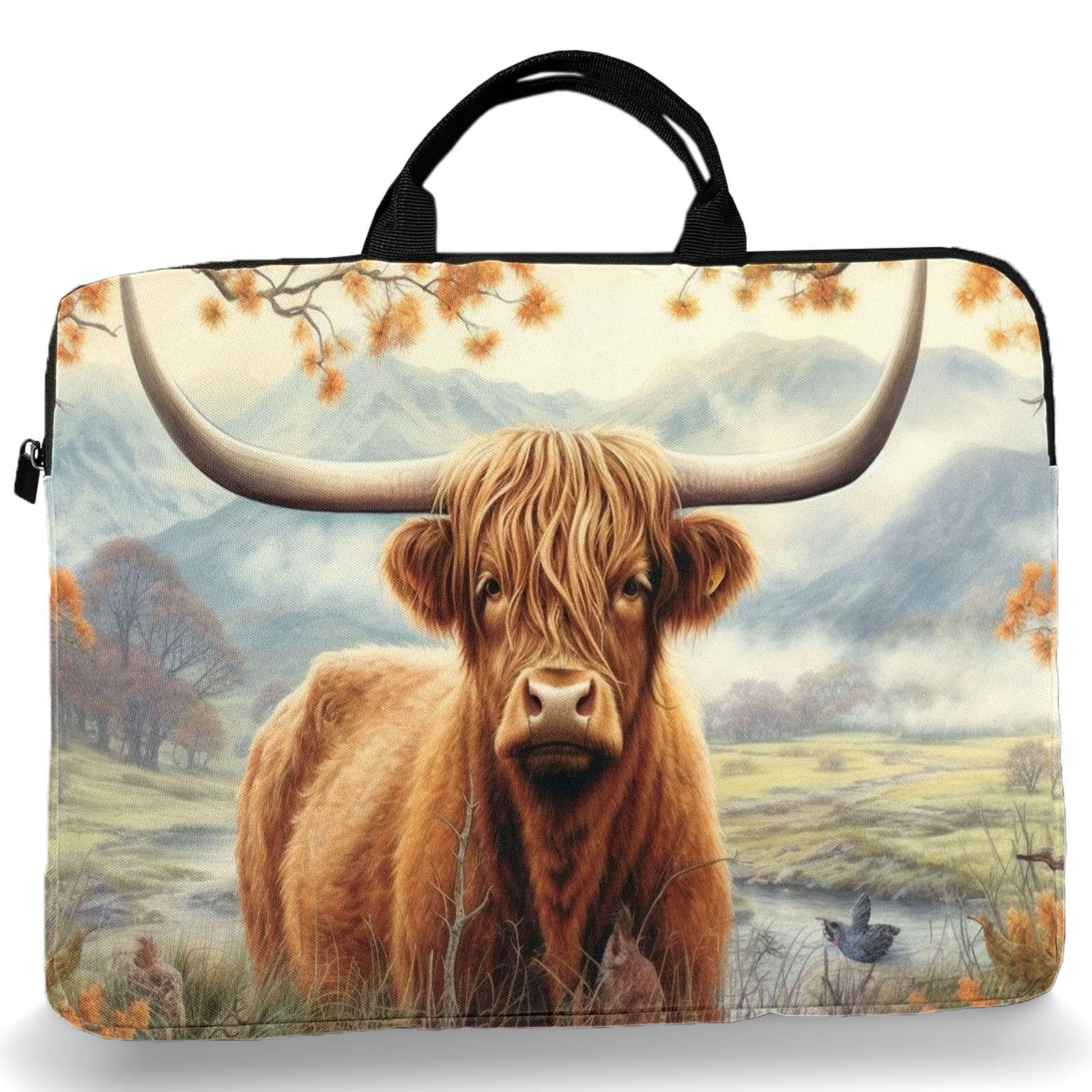 RUUHLJLET 15-Inch Laptop Sleeve – Stylish, Lightweight, Shockproof, Water-Resistant Case for Lenovo, HP, Dell, Asus Notebooks - Highland Cow