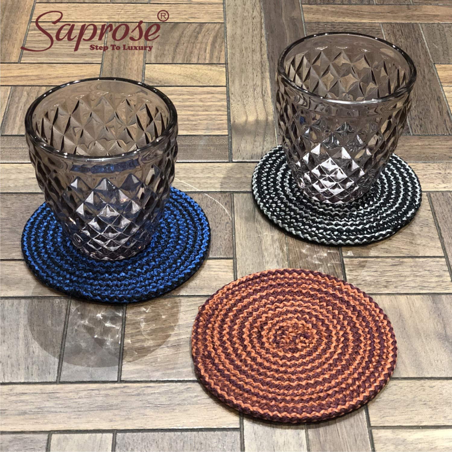 SAPROSE® Polypropylene Round Coaster Set (6 PCS Set) Machine Washable Absorbent Size: 5 inch Diameter (OVERGEAN-TAN Melange) 2