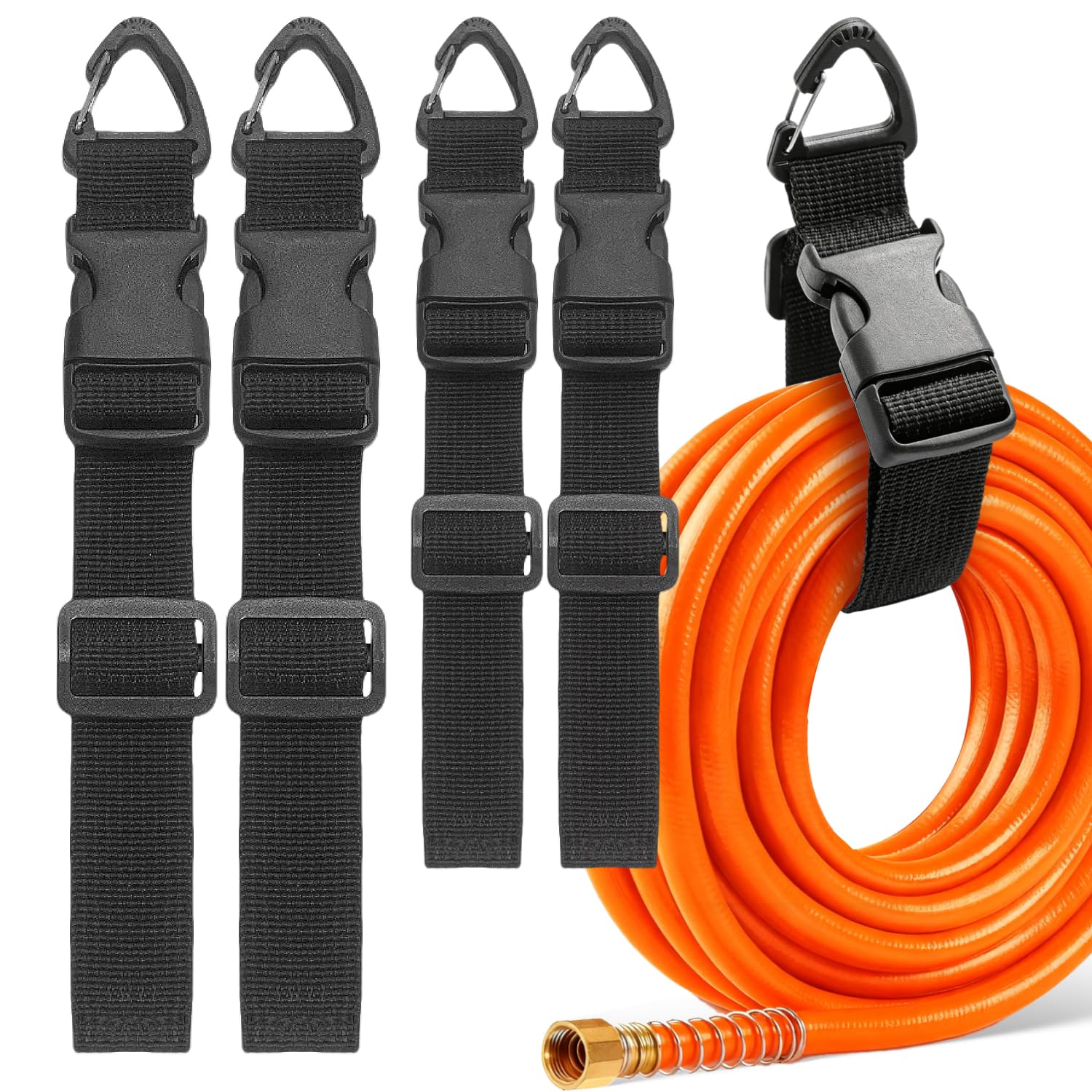 4 Organizer Cavi Larghezza 3.8 cm Organizzatore Cavi Regolabile (45/65 cm) Cable Organizer Versatile con Uncino Triangolare e Fibbia per Organizzare Tubi da Giardino Prolunghe e Cavo di Officina Nero