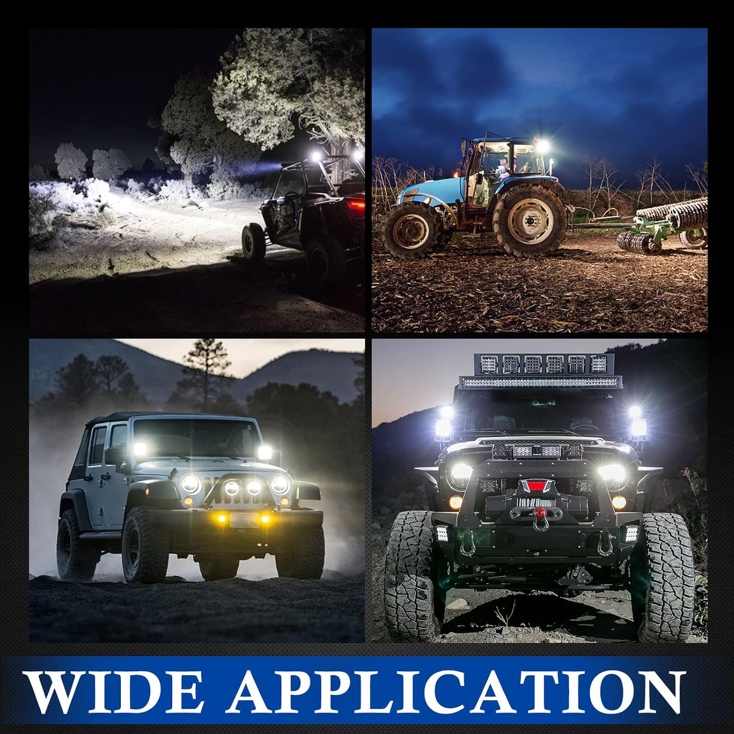 BUNKER INDUST 4 Inch LED Light Pods,2 Pcs Square Tractor Work Lights Spot Flood Driving Small Light Bar for Truck Equipment Vehicle Pickup UTV ATV Golf Cart