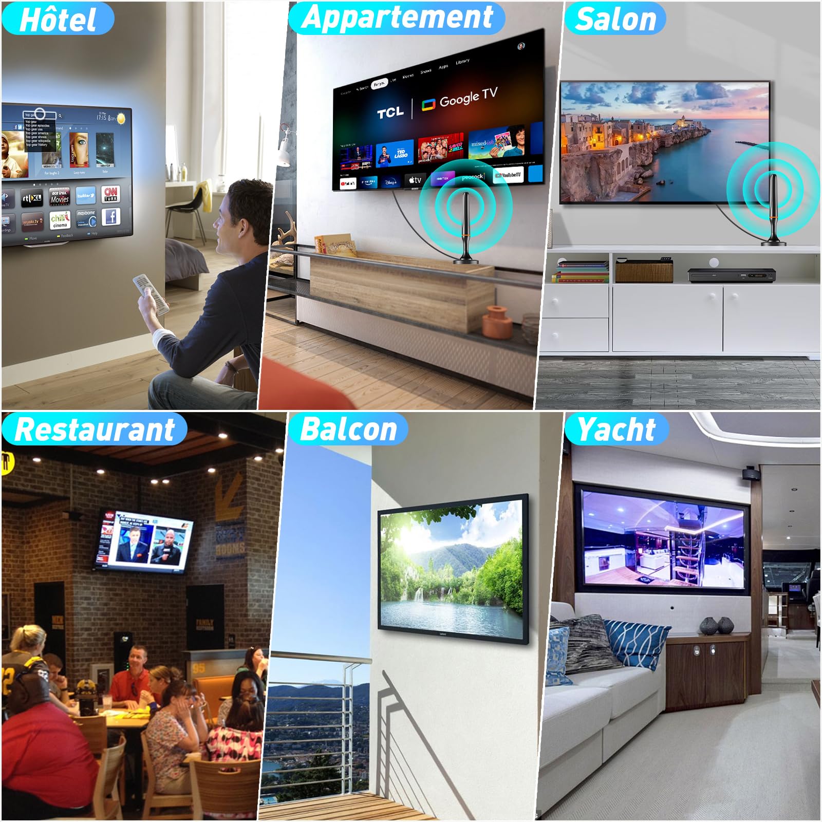 Antenna TV interna TNT HD, 2025 Più recente Antenna TV Interiore, Ricezione Lunga a 360° con Base Magnetica, Compatibile con Portatile 4K 1080P e Tutti I TV