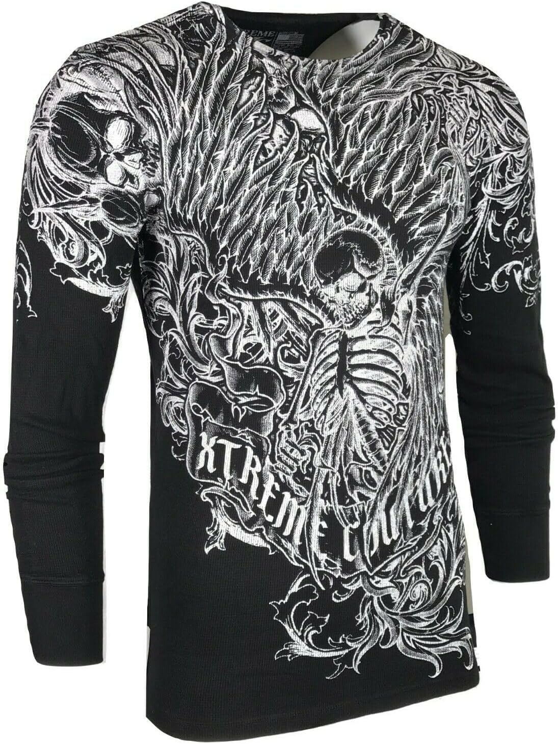 Xtreme Couture by Affliction Mens Thermal T-Shirt Accuser Skull Biker MMA Gym$58