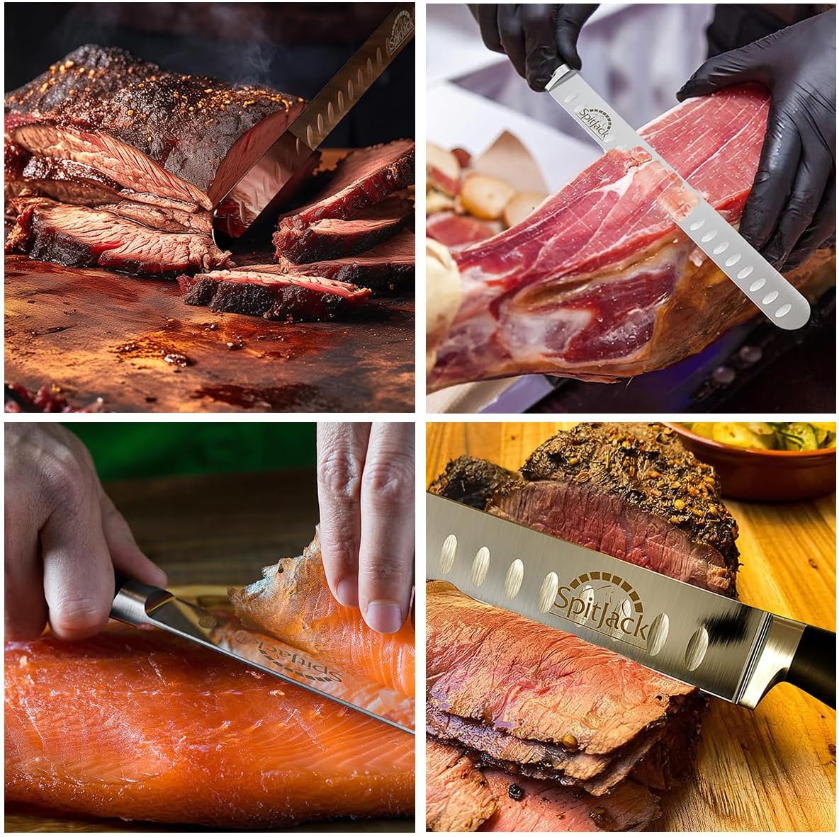 SPITJACK BBQ Butcher's Knife Set for Men. Brisket Trimming and Meat Slicing Knives, 8 Inch Chef's Blade, 3.5 Inch Paring Knife and 10 Inch Sharpening Hone. Sturdy Storage and Transport Case.