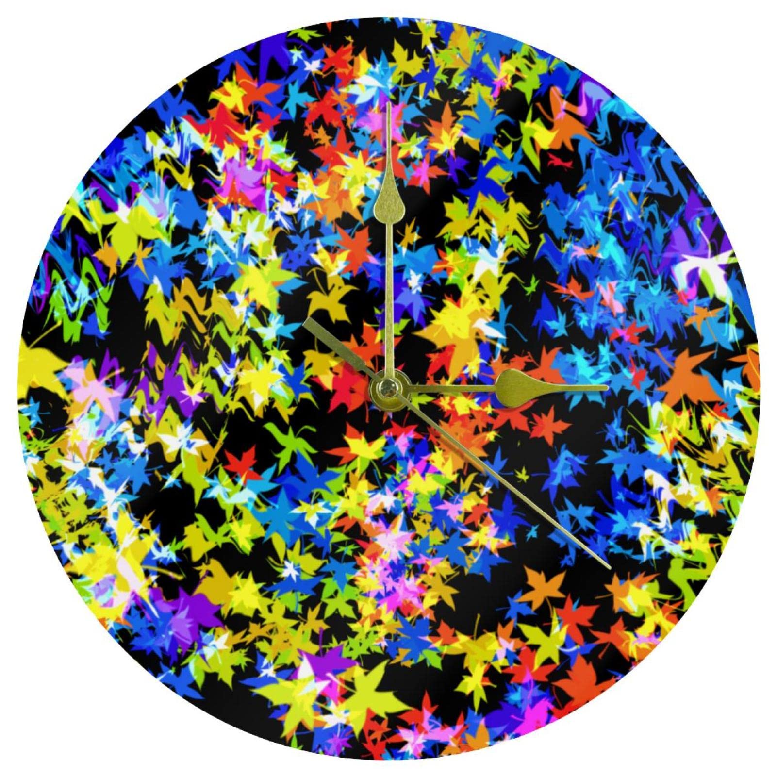 Horloge murale en acrylique 24 cm avec feuilles d'automne rutilantes