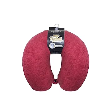 Fibrasca My Travel Travesseiro de Viagem, Vermelho (Bordô), Formato "U" Anatomico Cervical, Altura 9 cm
