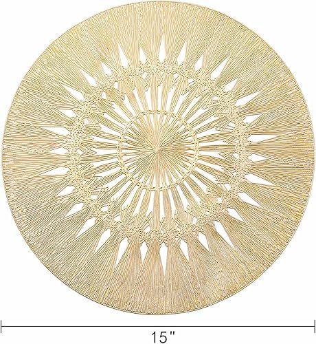 Miniatura 2 de Cididu Juego de 12 manteles individuales redondos dorados, manteles de vinilo prensado con huecos, manteles para mesa de comedor de 15 pulgadas,