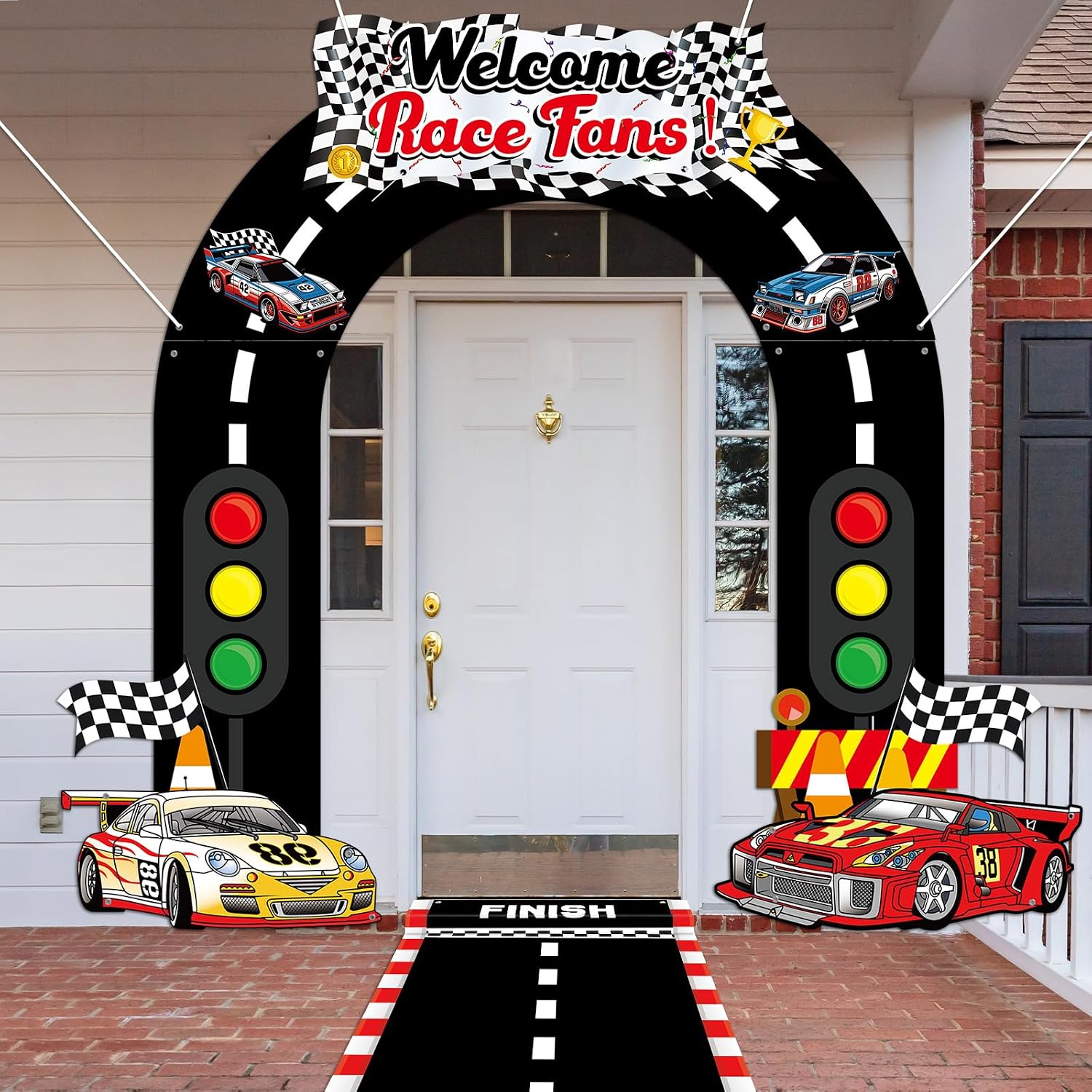 Race Car Party Decorations Welcome Race Fans Runway Floor Fabric Door Banner Racing Cars with Track Hanging Banner Backdrop for Kids Boys Racer Fans Games Sport Birthday Photo Booth Props Supplies