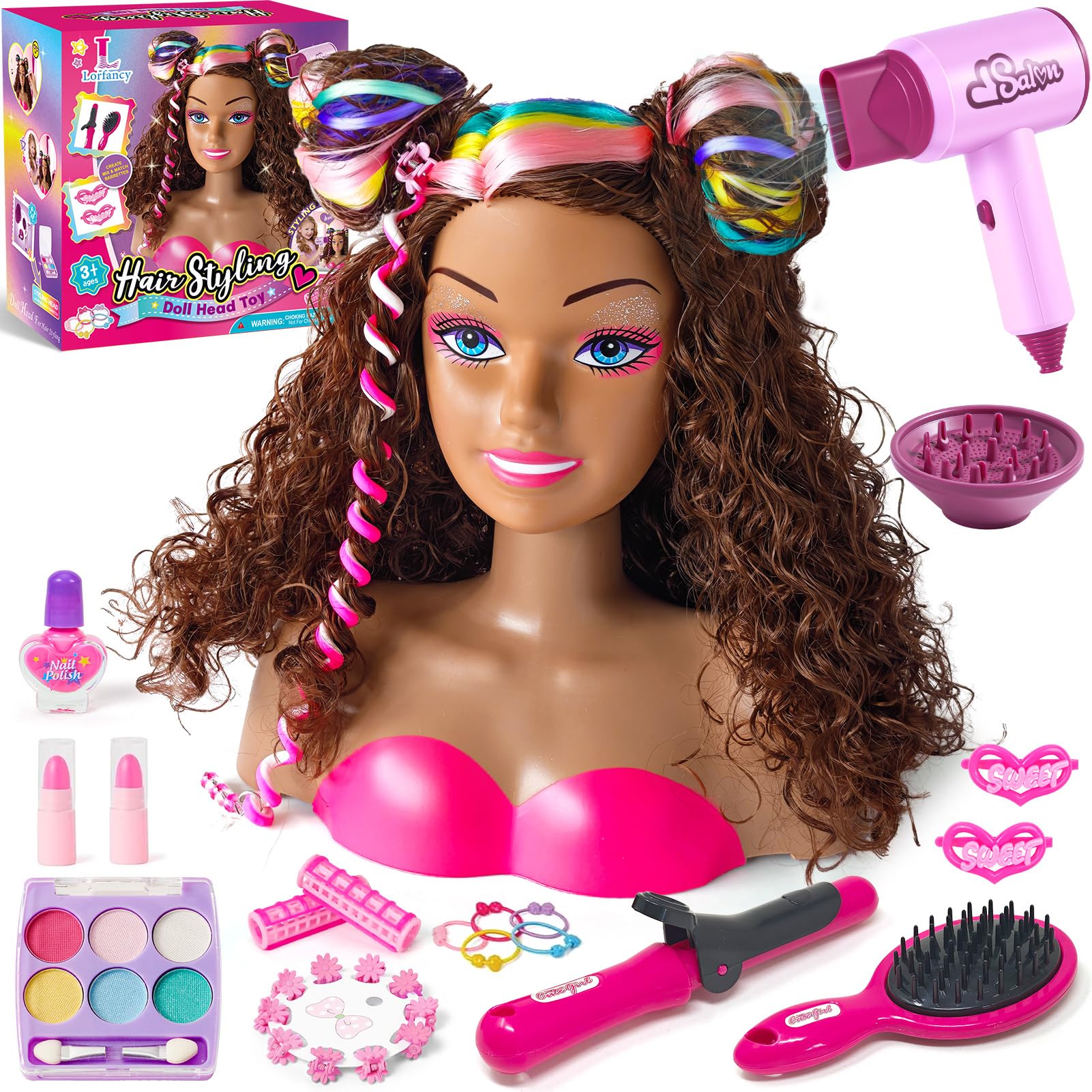 Kids Dolls Head for Hairdressing & Makeup, Pretend Play Hairdresser Toys