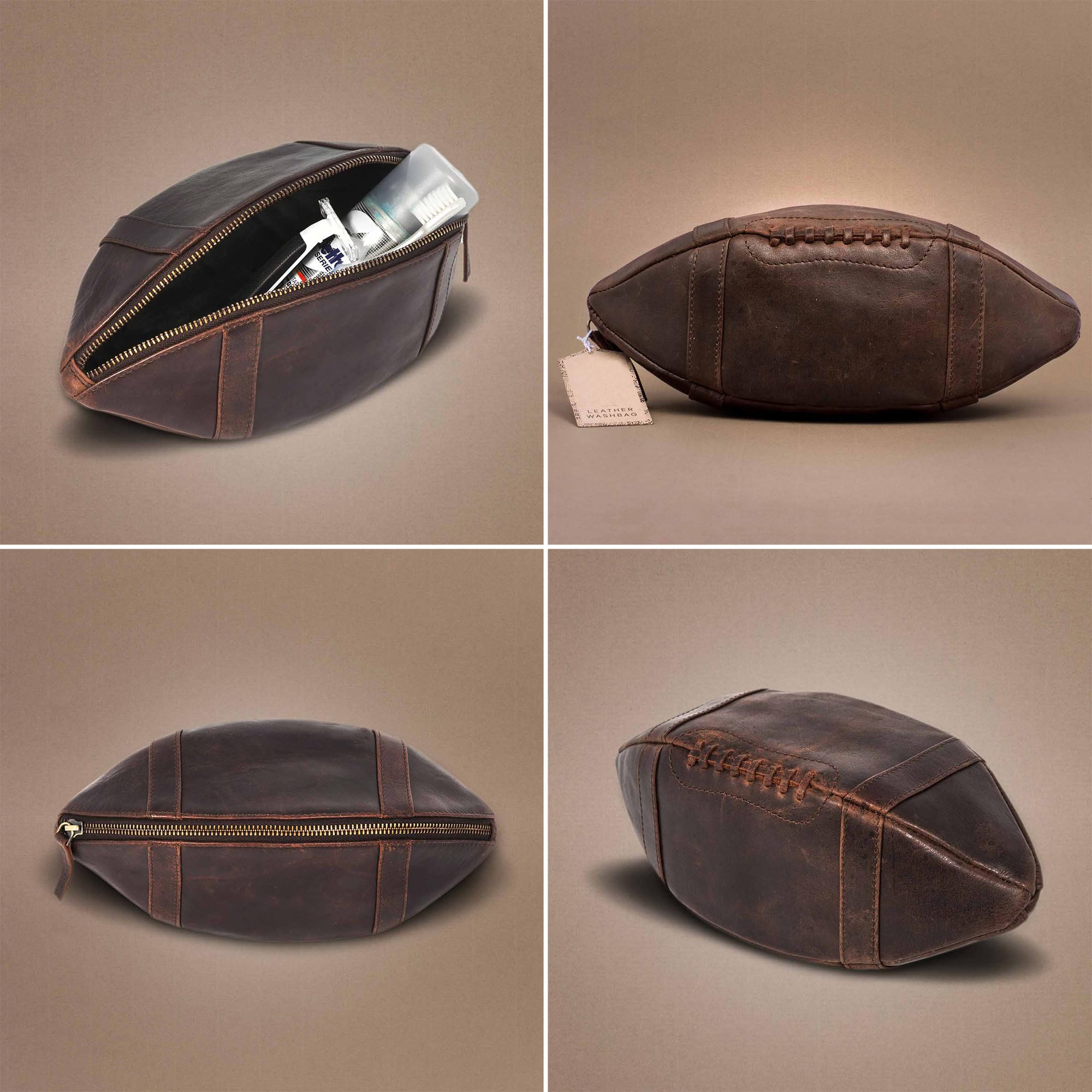 Monsterzeug American Football Kulturbeutel, Football Geschenke für Männer, Leder Kulturtasche, Kosmetiktasche, Waschtasche, Herren Necessaire, Toiletttasche, Reise Kulturtaschen, Waschbeutel, Tasche