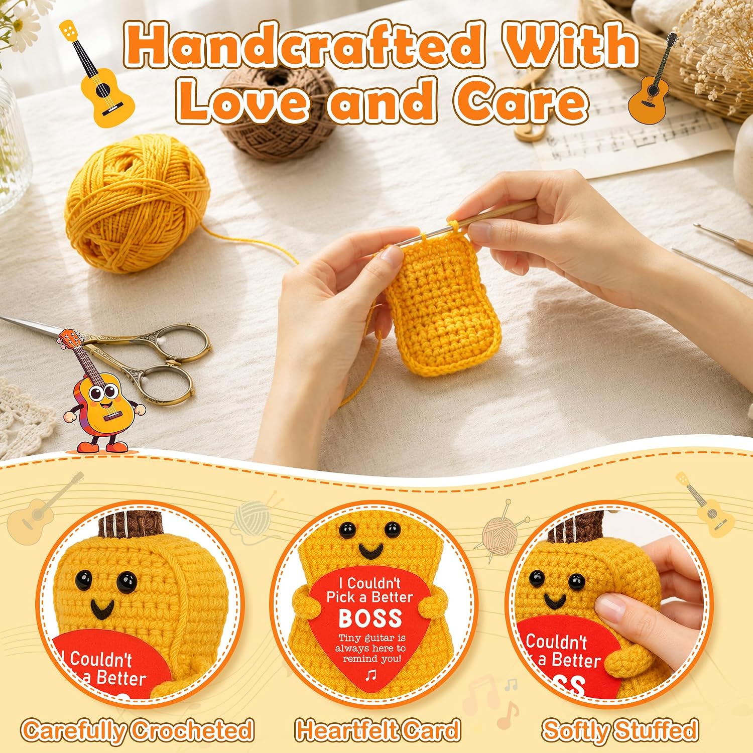 Bosses Day Gifts for Women Men, Boss Birthday Gifts for Female Male, Going Away Appreciation Gift for Supervisor Manager Leader from Employee, Funny Christmas Handmade Crochet Guitar for Music Lover image 3