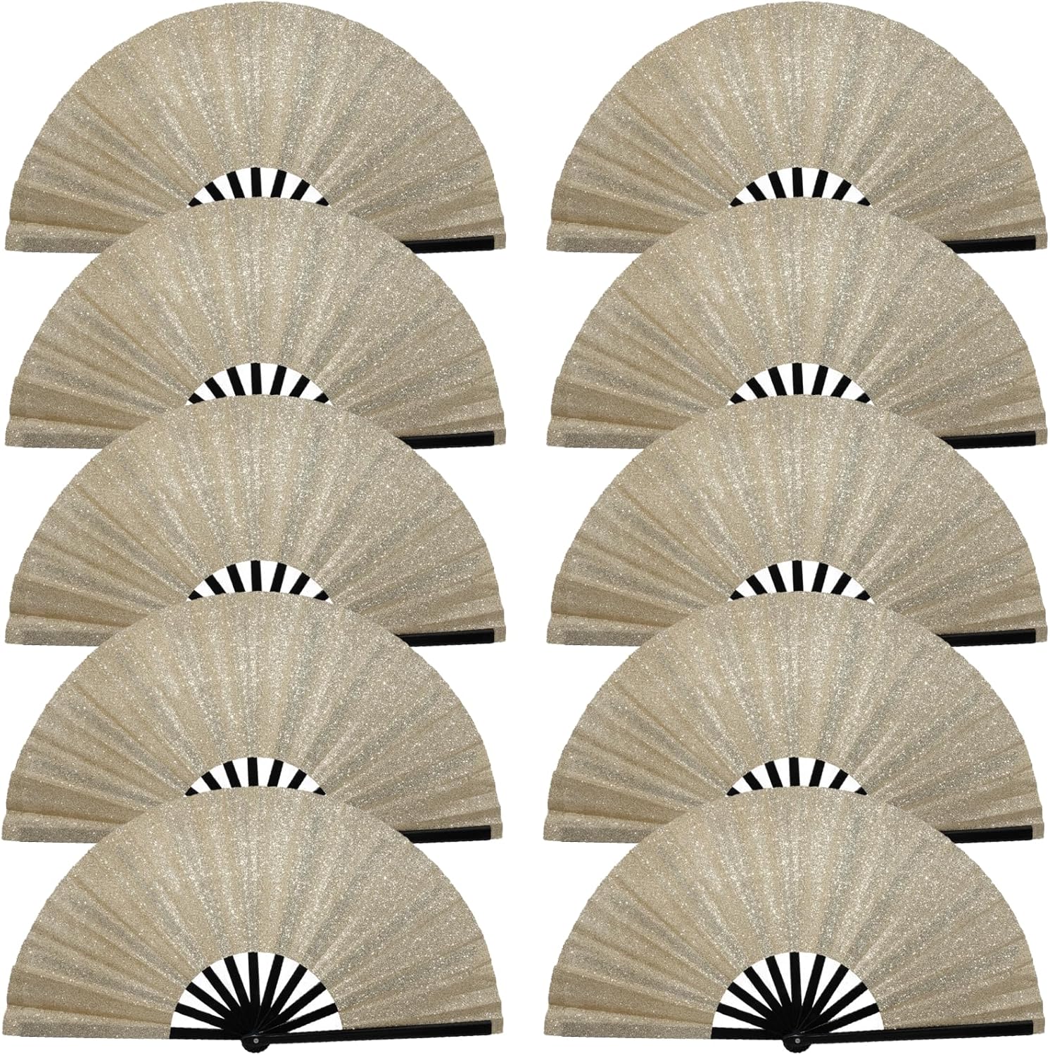 10 PCS Boots on The Ground Fan, Clap Fans for Line Dancing, 13" Glitter Large Rave Fans,Folding Clack Handheld Foldable Hand Fan for Dance, EDM Music Festivals & Parties(Champagne Gold)