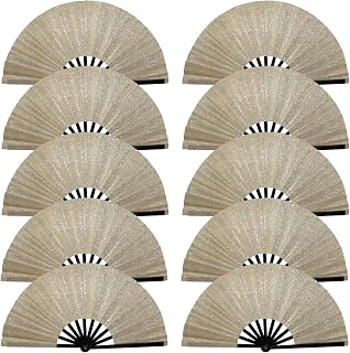 10 PCS Boots on The Ground Fan, Clap Fans for Line Dancing, 13" Glitter Large Rave Fans,Folding Clack Handheld Foldable Hand Fan for Dance, EDM Music Festivals & Parties(Champagne Gold)