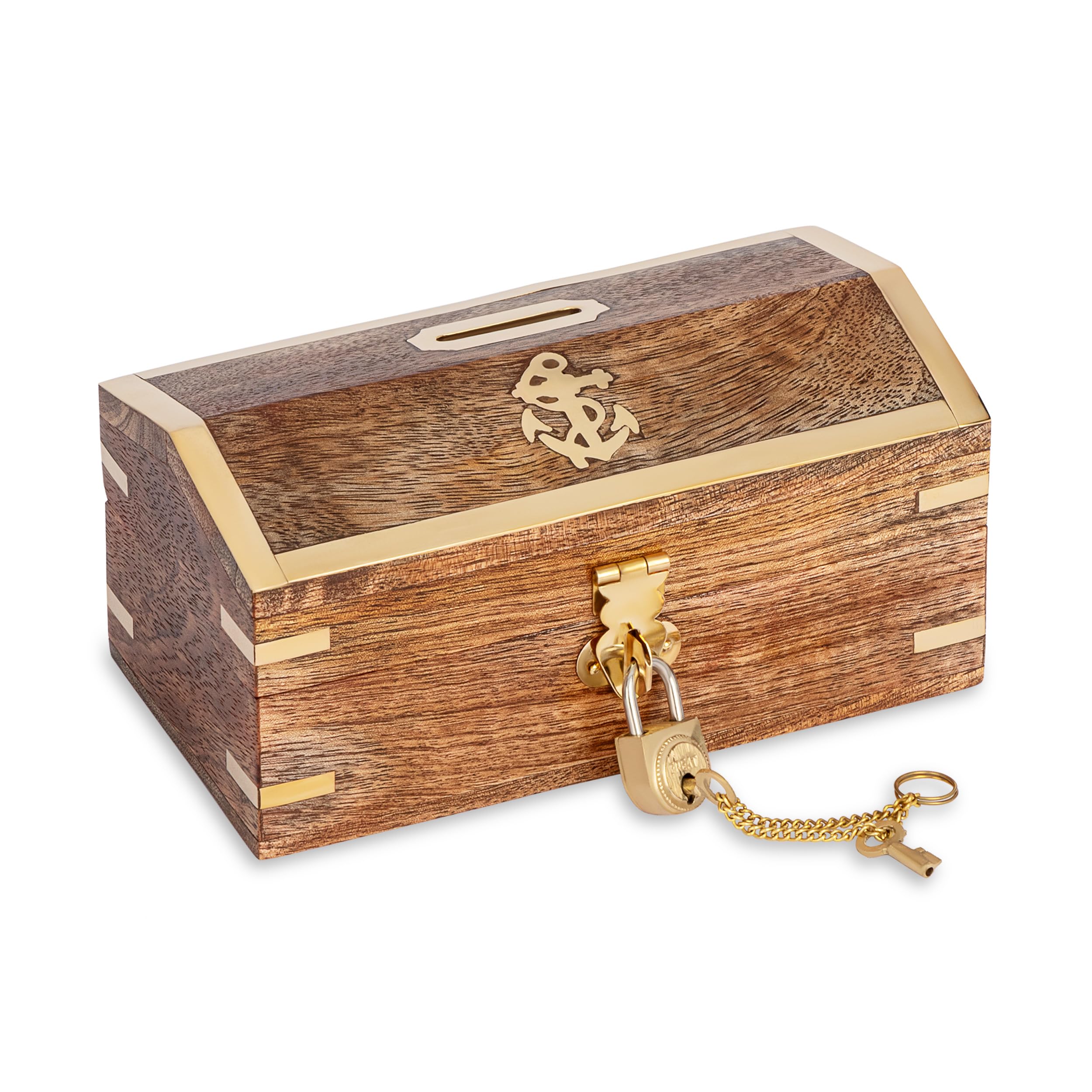 NKlaus Maritime Money Box 15 x 8 cm Nautical Treasure Chest Mango Wood with Lock 14646