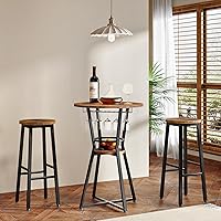 Vista 6 de HOOBRO Round Bar Table, 2-Tier Counter Height Pub Table with Wine Glass Holder, Industrial Cocktail Table, for Small Space, Tavern, Living Room