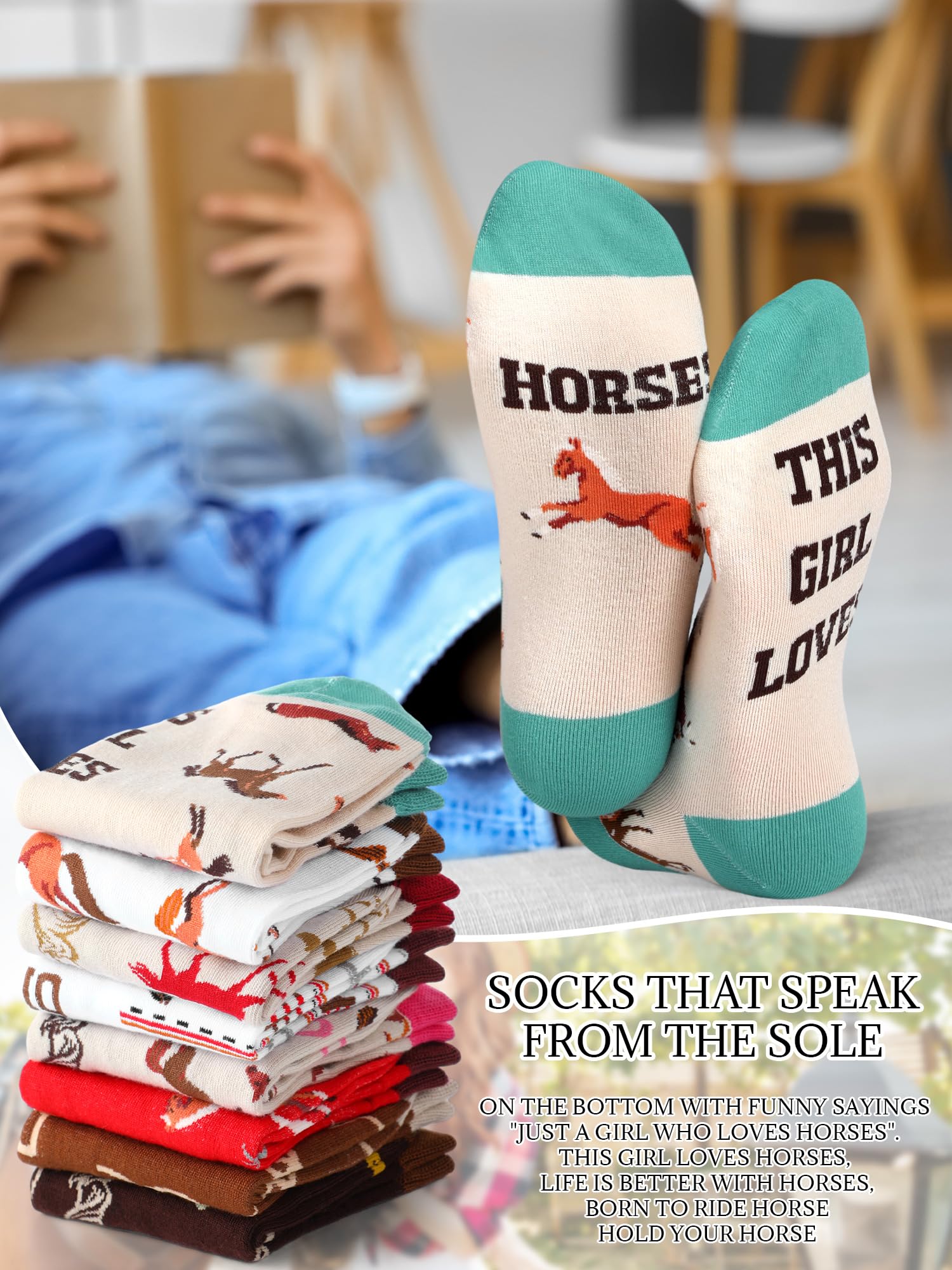 Xtinmee 8 Pairs Funny Horse Socks for Women Novelty Equestrian Ankle Socks Horse Stuff for Christmas Gift Cowgirl Western Lovers
