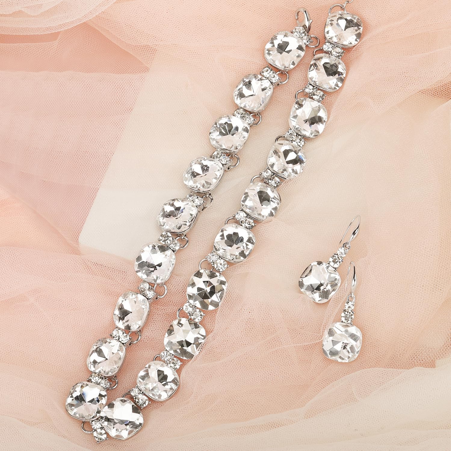 Clear Purple Austrian Crystal Wedding Bridal Jewelry Set for Brides Bridesmaid, Gemstone Statement Necklace and Earring Set Formal Prom Jewelry Set for Silver-Tone Fit With Wedding Evening Dress - Image 4