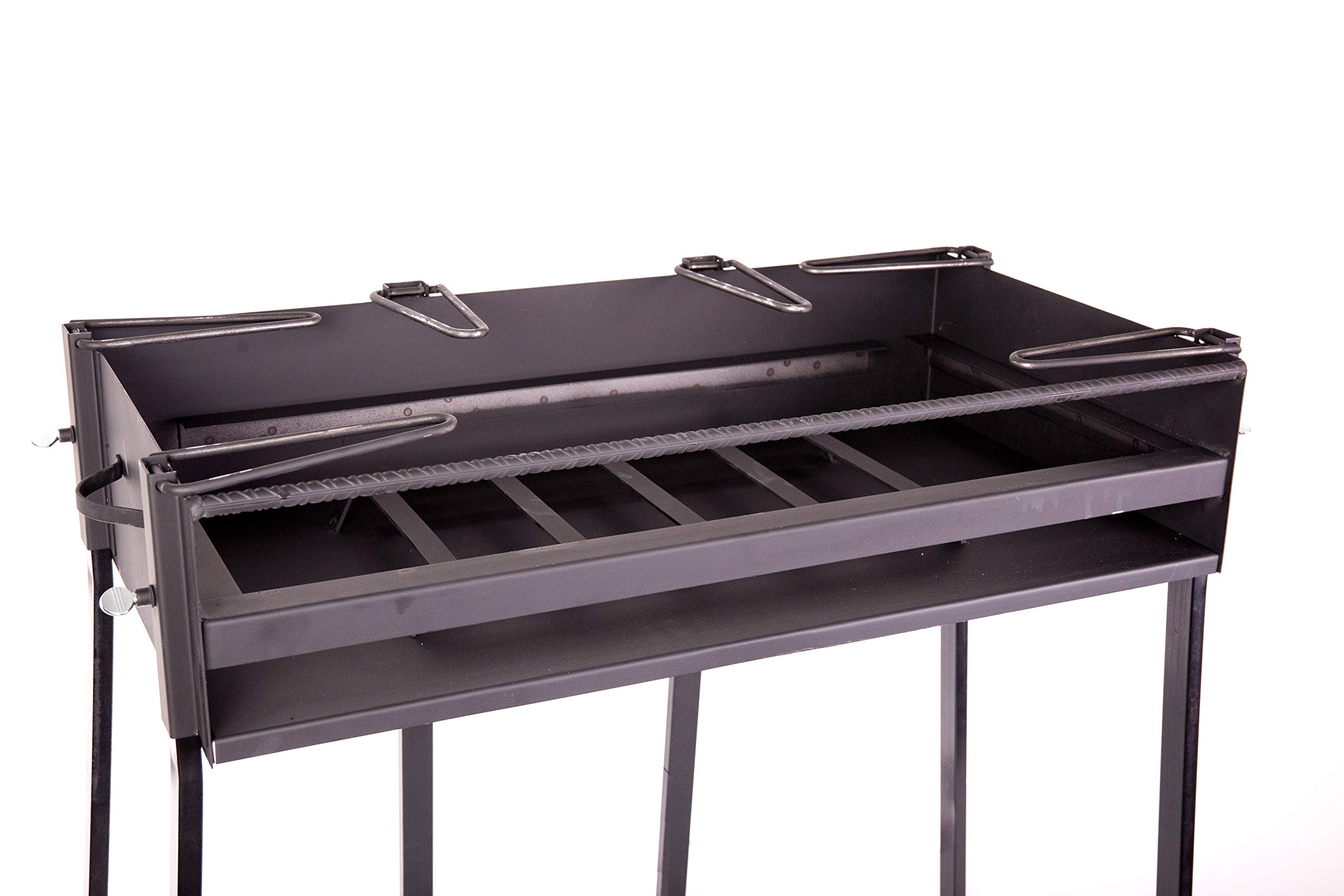 BARBACOA RECTANGULAR LEÑA Y CARBÓN 80 X 40 CENTÍMETROS CON SOPORTE PARA PAELLERA IDEAL PARA CAMPING Y PLAYA