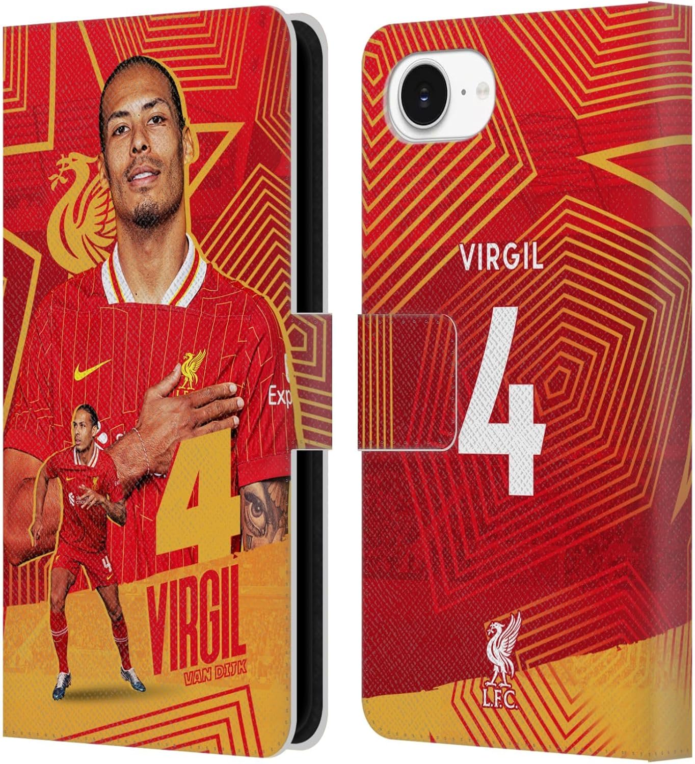 Head Case Designs Officially Licensed Liverpool Football Club Virgil Van Dijk 2024/25 First Team Leather Wallet Case Compatible with Apple iPhone 16e / iPhone 17e