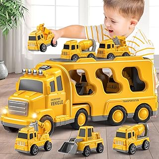 5 in 1 Construction Trucks Cars Toys for Toddlers 3-5, Boy Toddler Car Truck