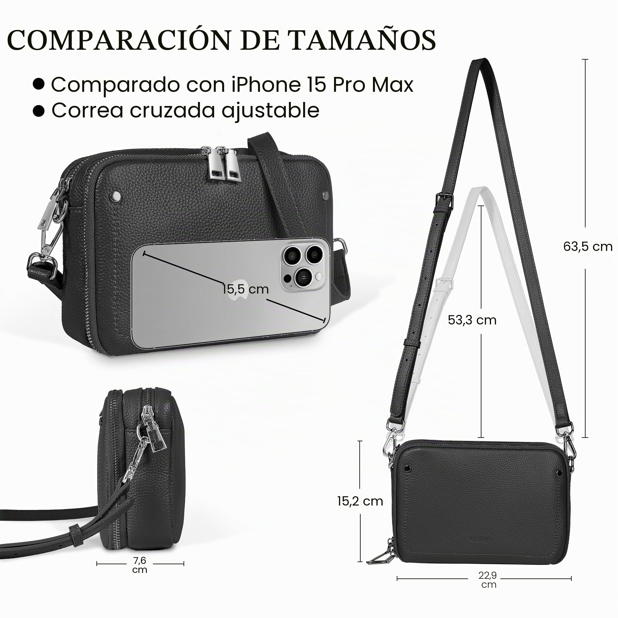 befen Bolso de Bandolera de Piel Auténtica para Mujer con Cartera RFID Incorporada y Diseño Antirrobo, Correa Ajustable, para Compras, Viaje y Trabajo