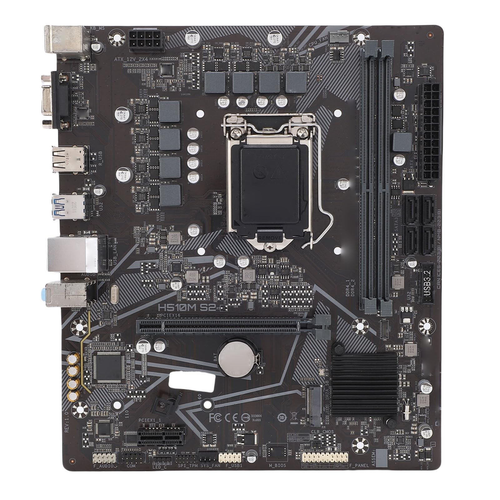 Bewinner Scheda Madre H510M S2 LGA 1200, Supporta 10a 11a Generazione I5 I7, Micro ATX DDR4 3200 MHz 64 GB, PCIe 4.0, M.2 NVMe SSD, Scheda Madre Porta DVI per PC da Gioco